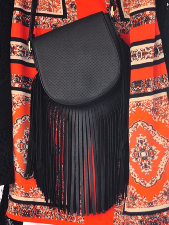 LD Handbags - FRINGE SADDLE bag black VEGAN LEATHER shoulder purse BOHO flap bohemian western